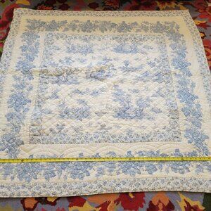 Vintage‑Inspired Pamela Kline Toile Quilt – Blue & White – 56" x 58"